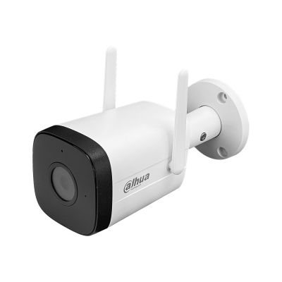 HFW1430. Cámara DAHUA tipo Bala 4 Megapíxeles 2,8mm Inalámbrica 2,4GHz Ranura MicroSD Protección IP67 Alcance 1-100 30 metros Incluye fuente 12Vcc