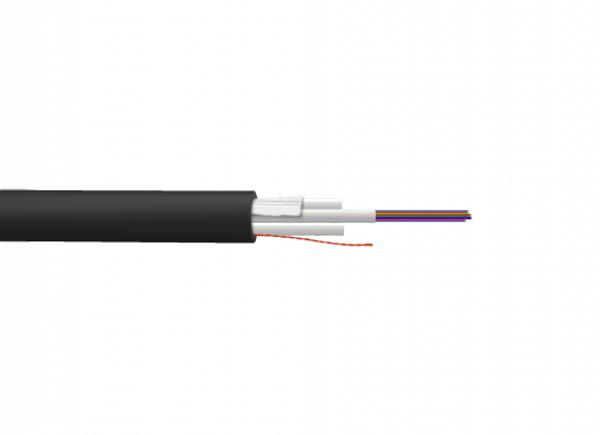 CFSJ24 Cable de fibra óptica monomodo interior LSZH de 24 hilos G.652D, 8mm de diámetro con 2 elementos de rigidez FRP de 2mm, venta por metro, tramo de 2km, construcción seca sin gel