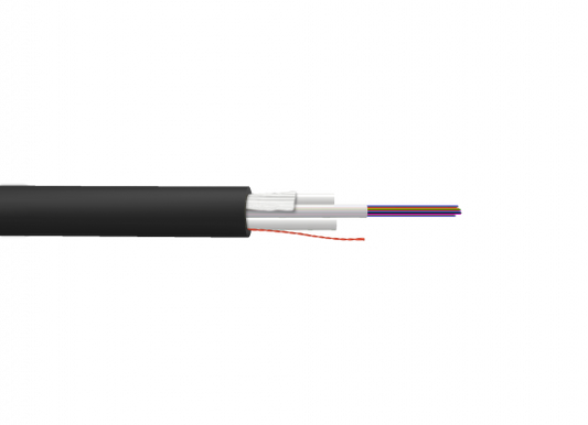 CFSJ24 Cable de fibra óptica monomodo interior LSZH de 24 hilos G.652D, 8mm de diámetro con 2 elementos de rigidez FRP de 2mm, venta por metro, tramo de 2km, construcción seca sin gel