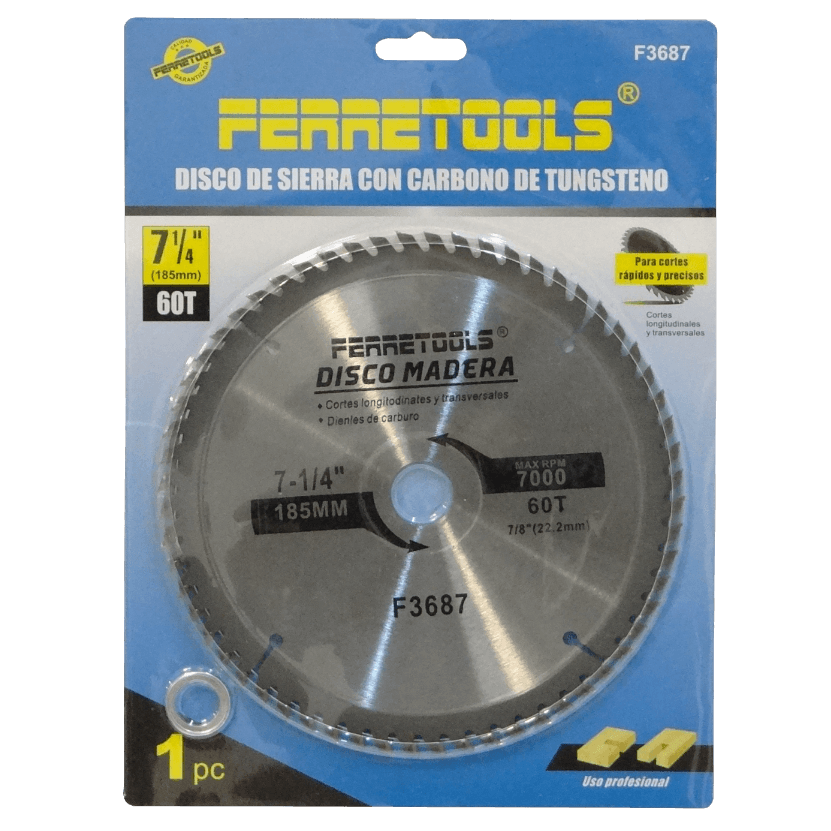 MAD7-60T Hoja de Corte 185mm 60 Dientes Diámetro-Central-22,2mm 7000 Revoluciones Disco Abrasivo Tronzador Madera Tungsteno F3687