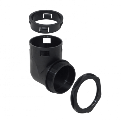 FLEP55-SC 55mm Codo Salida Caja Prensa Estopa p/Conduit Flexible Plastico Negro