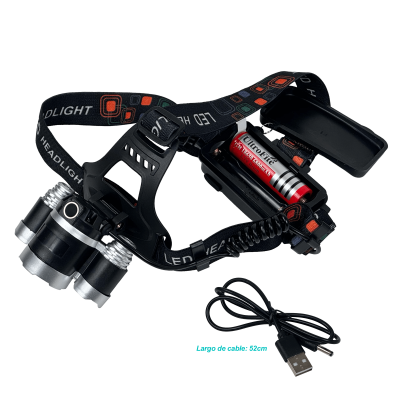 LINTERNA-B Linterna 3-LED Cintillo p/Cabeza pila interna de Litio Recargable