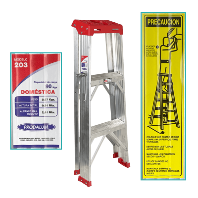 ESAL-903 Taburete plegable de tijera en aluminio con 3 escalones, altura de 0,9 metros y capacidad de carga de 90 kilogramos, escalera de 0,91 metros