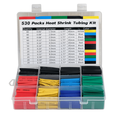 KIT-TERMO Conjunto de Fundas Termocontraíbles 530-Unidades 1,5 2 3 4 5 6 8 10mm Surtido-Colores