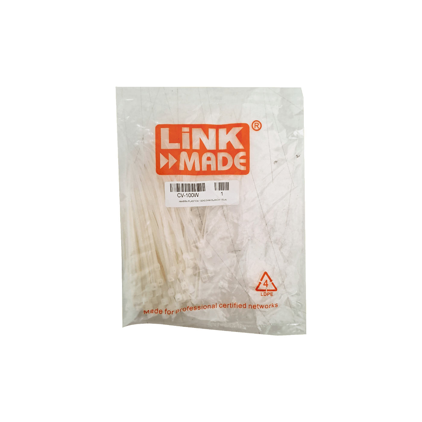 CV-100W LINKMADE Blancas 100x2,5mm 100-unidades Bridas Plásticas