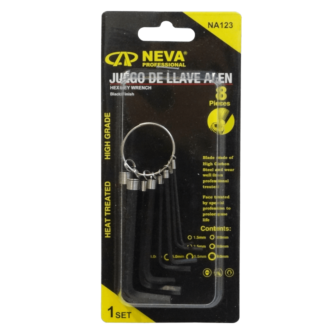 ALLEN-156 8-Llaves Allen Llavero 1,5mm 2 2,5 3 4 5 5,5 6mm Hexagonal Alen NA123