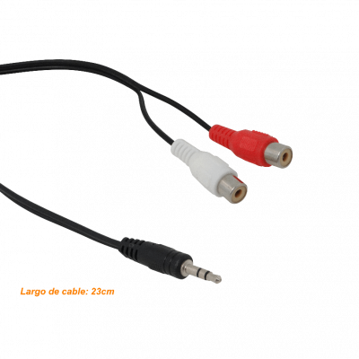 AUDIO-MRH Cable Adaptador de Audio de 20cm, Conector Macho 3.5mm a 2 Conectores RCA Hembra, Plug Phone de 1/8