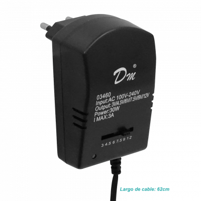 FVS-12 UNIVERSAL Fuente de alimentación variable 100-240VAC, salida 3-4.5-6-7.5-9-12V, 3.0A y 30W