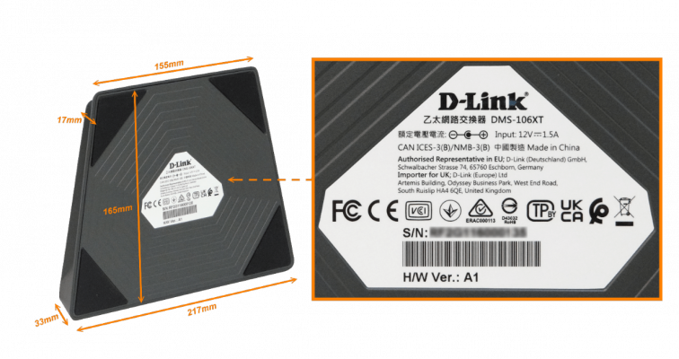 DMS-106XT D-LINK 5-2500 1-10G Switch no-admin no-rack inc/12VDC-1,5A