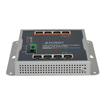 WGS-804HPT PLANET Switch Industrial Gestionable 8 Puertos Gigabit 4-PoE+ Presupuesto 120W Montaje Riel-DIN Alimentación 48/54VDC