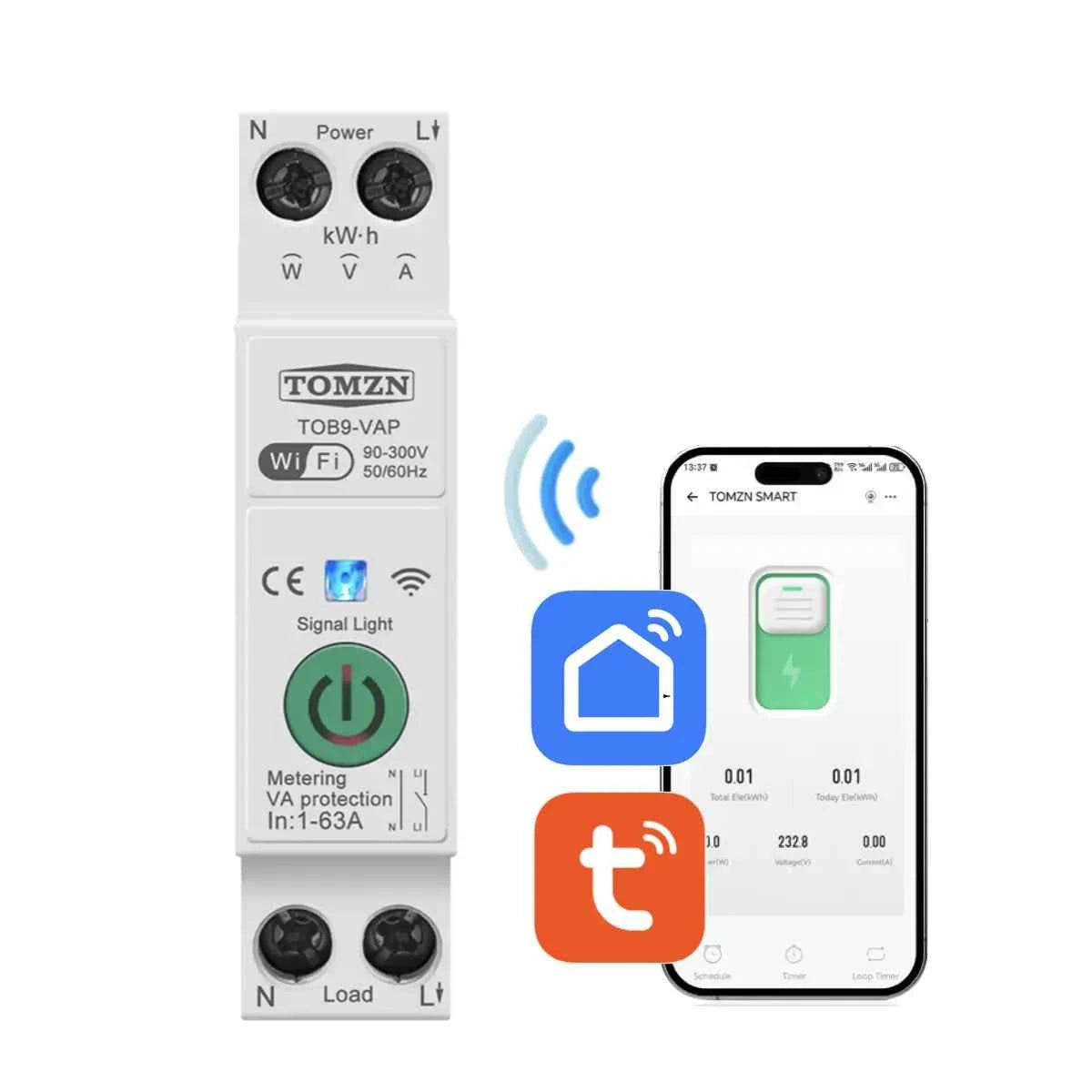 Interruptor Inteligente WiFi con Medidor de Energía y Protecciones – 1P+N 63A
