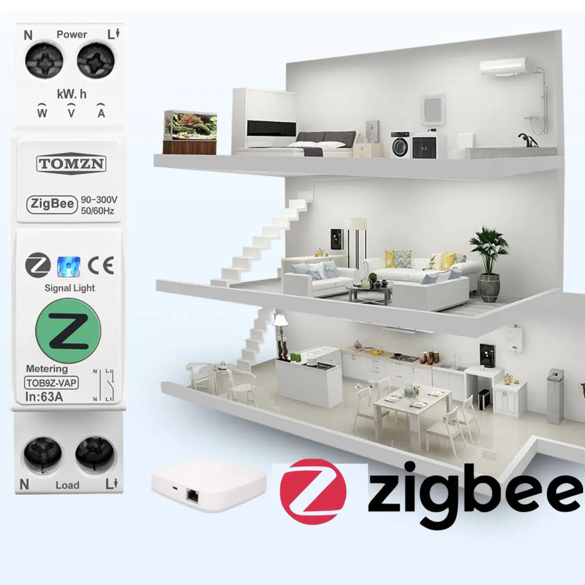 Interruptor Inteligente Zigbee con Medidor de Energía y Protecciones – 1P+N 63A