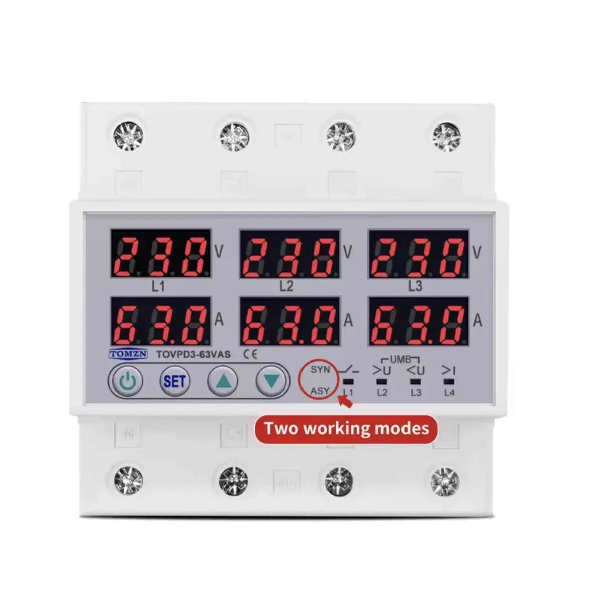 Protector Ajustable de Sobretensión/Subtensión y Corriente (SYN/ASYNC) – 3P+N 63A
