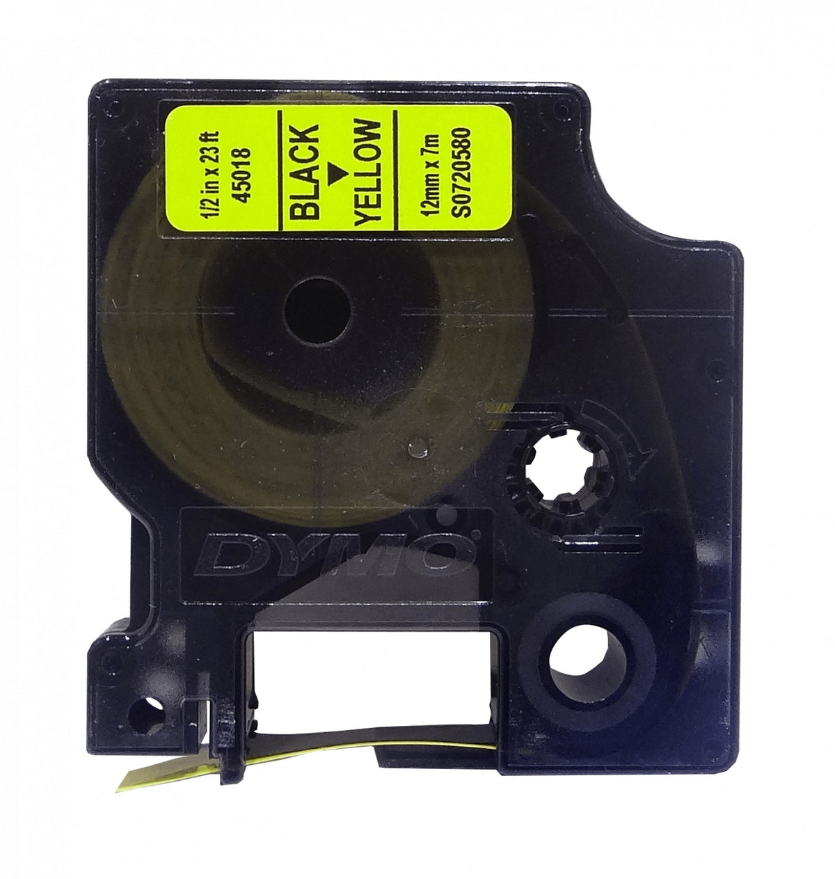 45018 DYMO 12mm Negro en Fondo Amarillo Cinta 7mt D1-Label Cassette