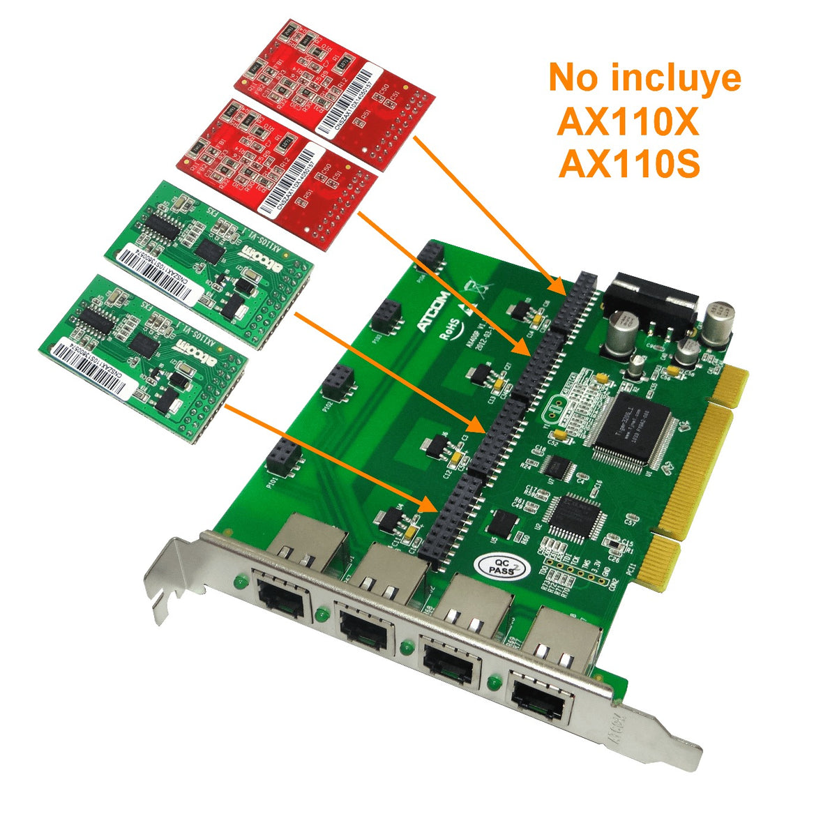 AX400P ATCOM PCI 4X 4-RJ11 REQ-AX110 3.3/5V 32BIT PLACA ASTERISK