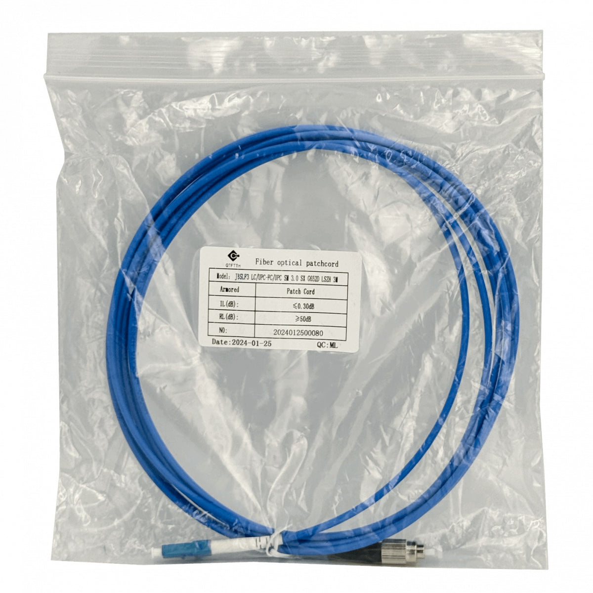 JBSLF3 LSZH Blindado 3mt LC-FC SM Simplex Latiguillo Fibra 3.0mm 9/125um