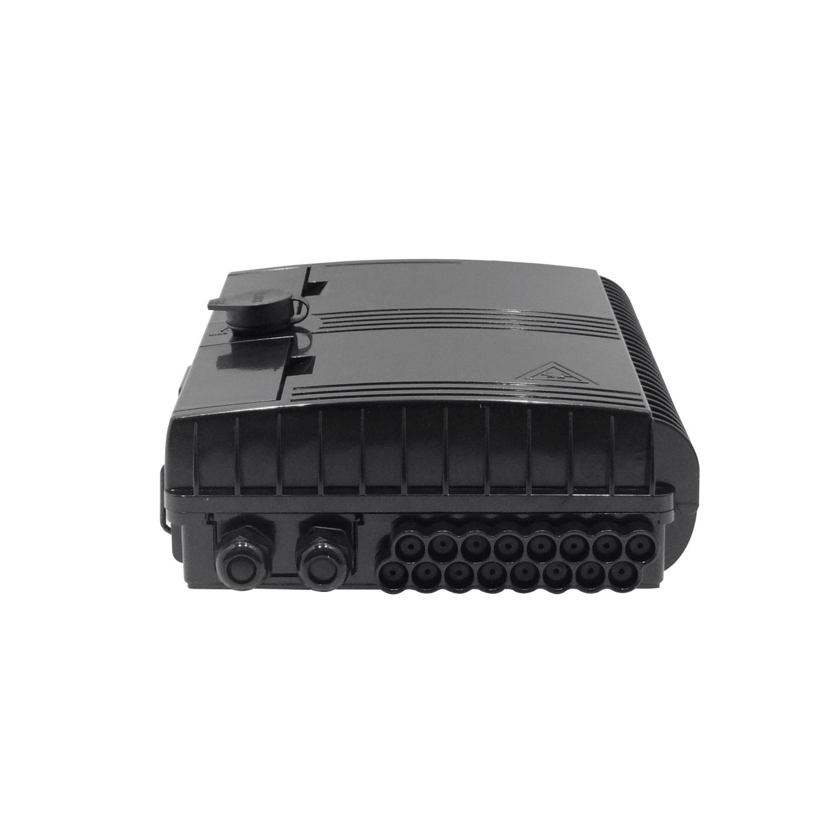BOX-16N Caja de Fibra Óptica NAP Negra Rectangular para 16 Empalmes con 2 Prensaestopas IP65 con Llave requiere acopladores