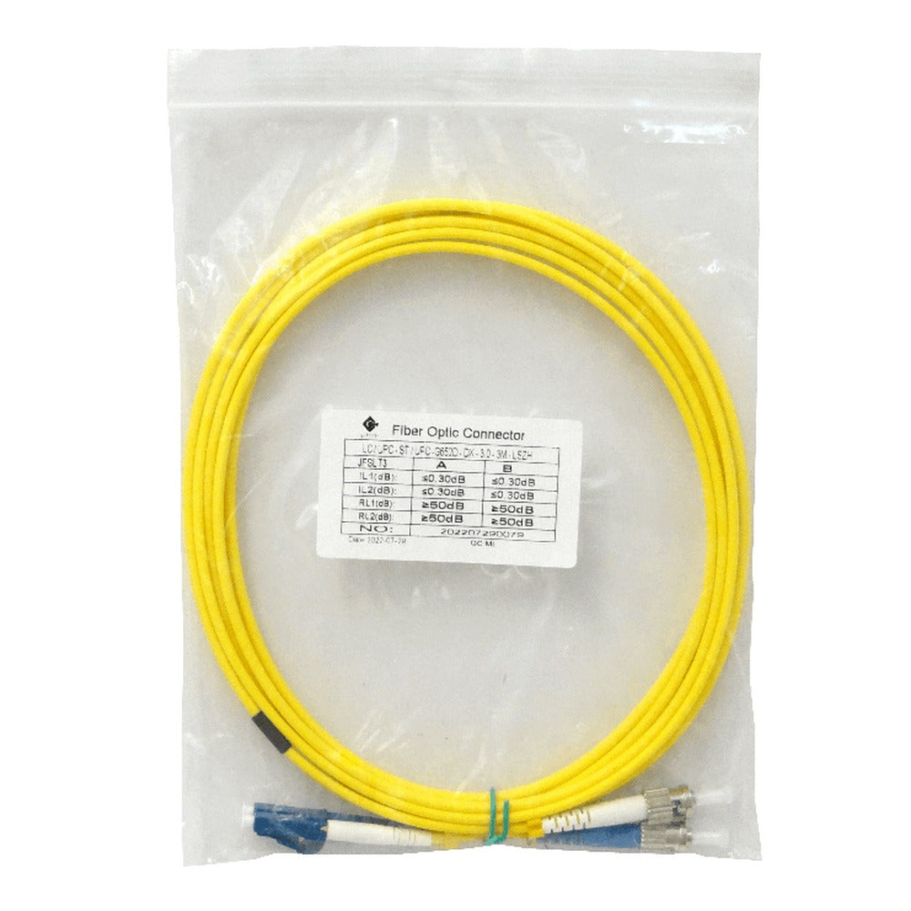 JFSLT3 Cable Puente de Fibra Óptica Monomodo SM Dúplex LC-ST/UPC de 3 Metros 9/125um con Cubierta LSZH de 3mm