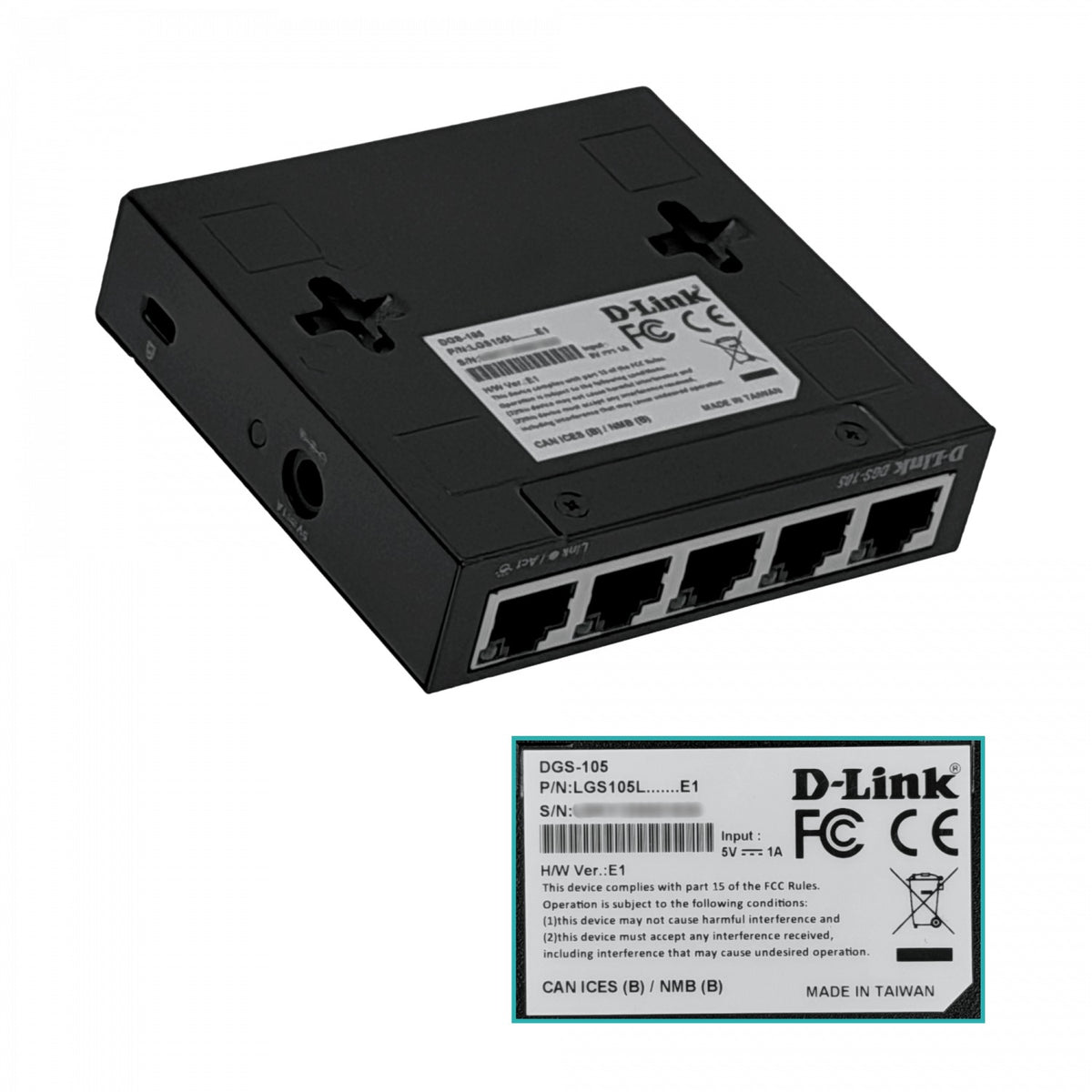 DGS-105 D-LINK Metalico 5-1000 Gigabit Switch no-Admin no-Rack Compacto inc/5V