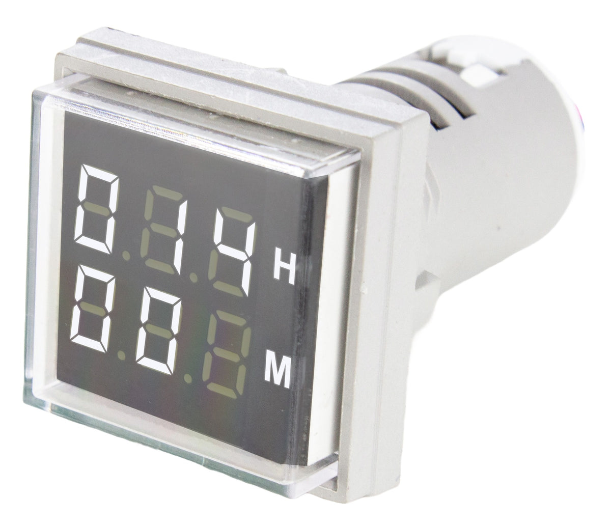 Indicador Digital Horas y Minutos, 220/380VCA, 22mm, cuadrado, color Blanco