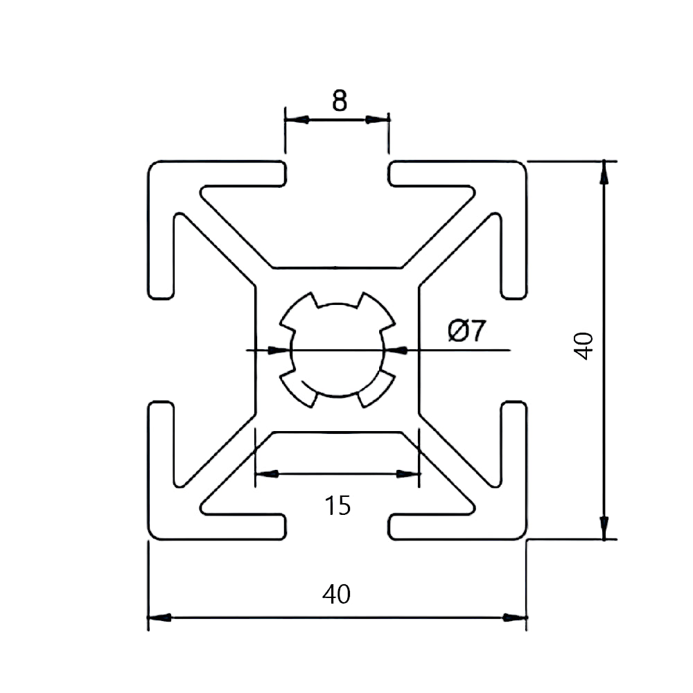 Perfil Estructural Aluminio Tslot 40x40x2040 mm Mate
