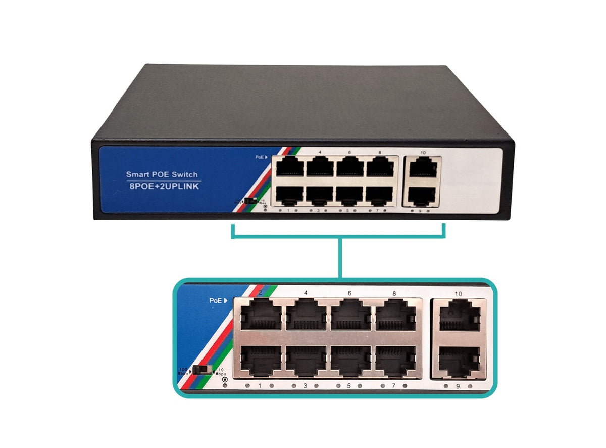 POE-SWITCH-8 Conmutador 8 Puertos 100Mbps PoE-af 2 Puertos 100Mbps 100-240VAC 125W C13 ZX-G0802FN