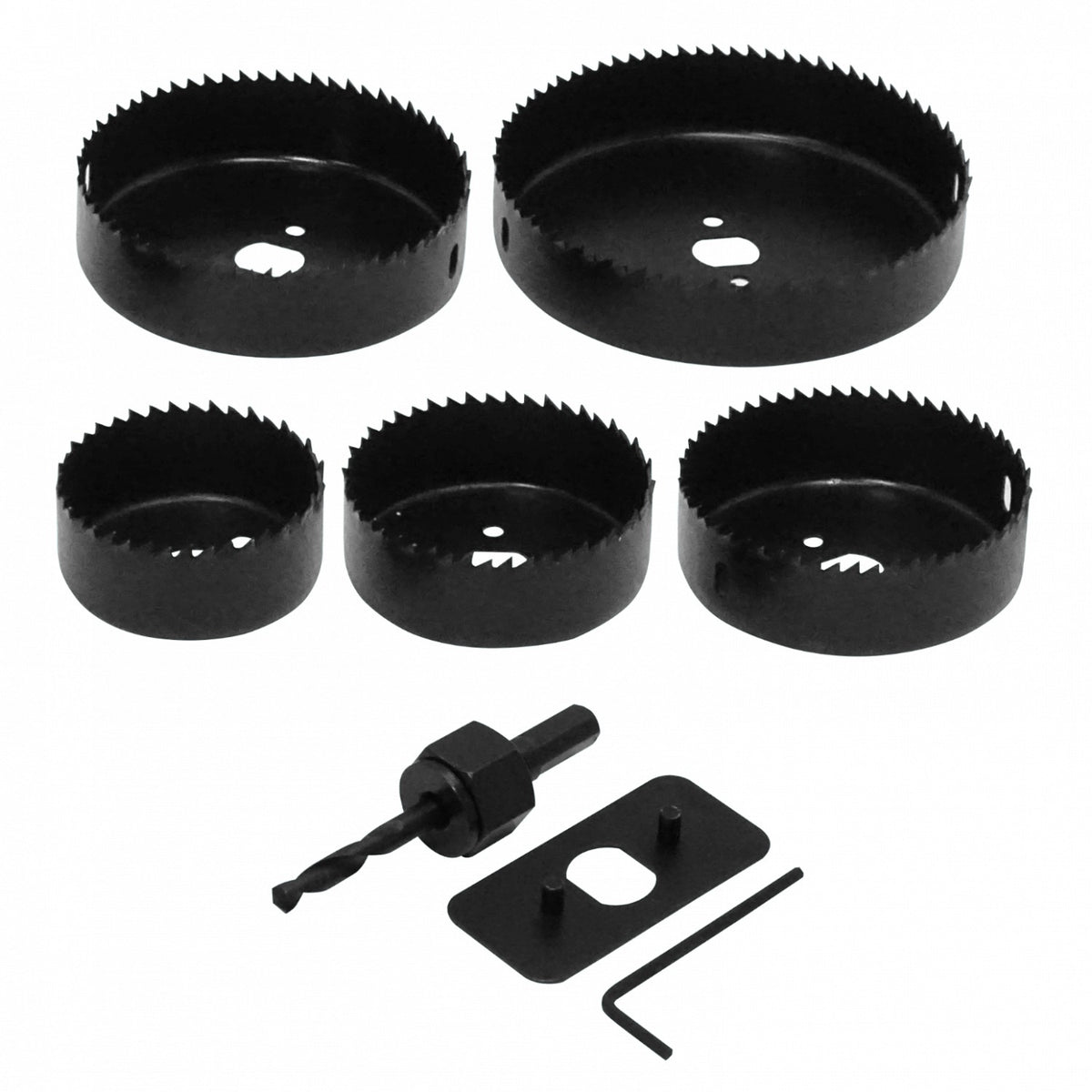 F3255 64-76-89-102-127mm Juego-5piezas Sierras de Corona para Madera Portabrocas-3/8pulgadas