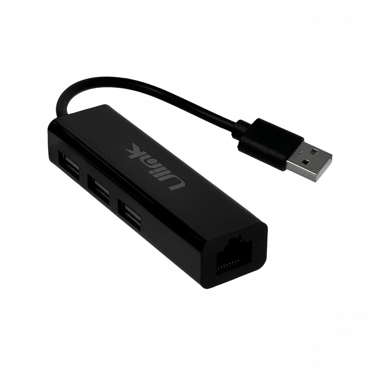 GENLANHUB ULINK Negro Adaptador Hub Multipuerto 1-USB2.0 a 1-LAN-RJ45-Ethernet 10/100Mbps y 3-USB2.0