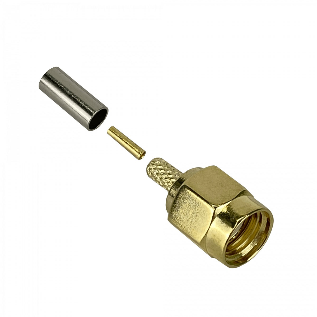 RM1C Conector coaxial crimpeable PRSMA-Macho para cable RG316, apto para CA100 y RG174