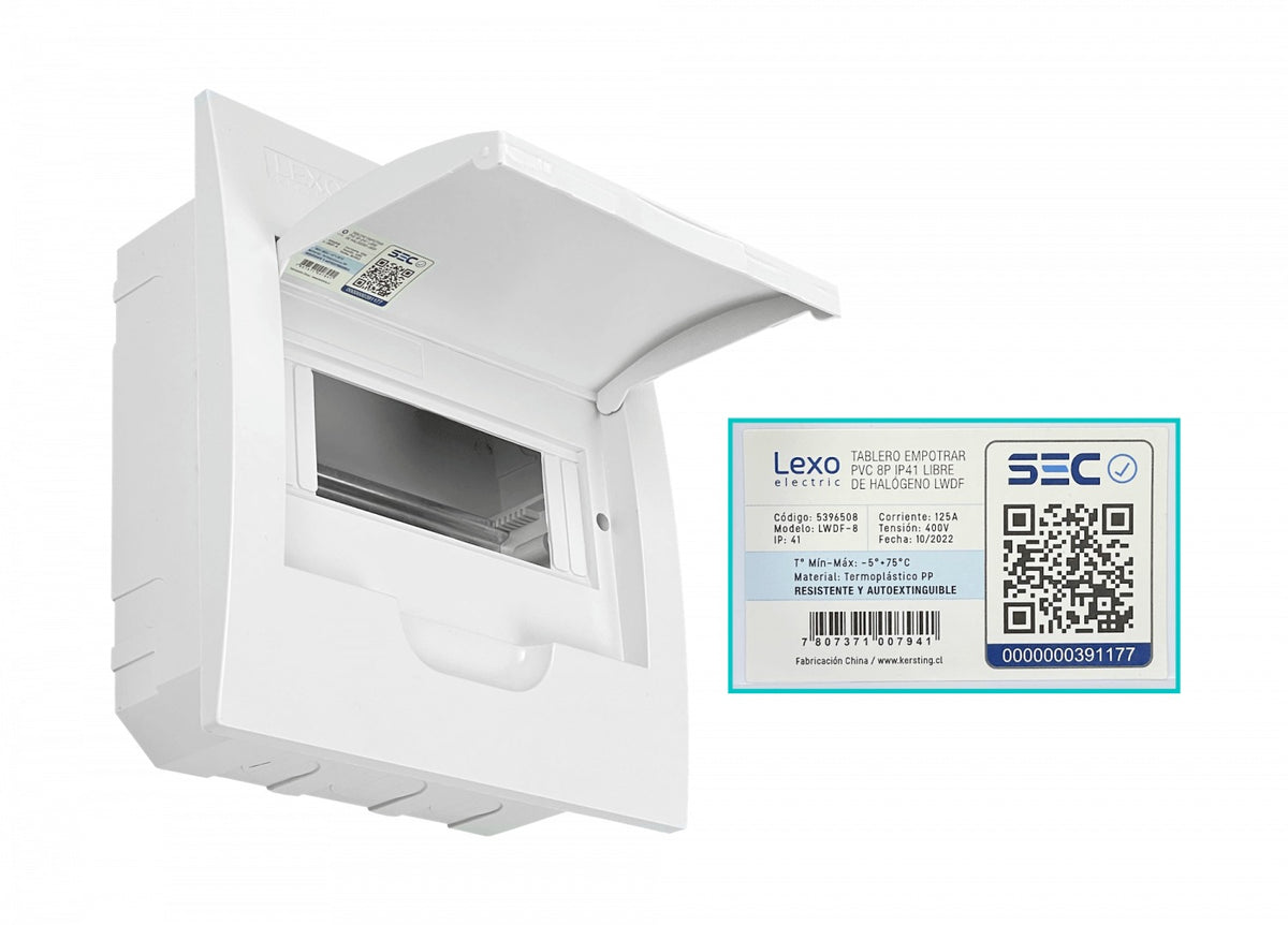 CADIN-08E LEXO Caja de Superficie LSZH 8 Módulos Carril DIN IP41 IK08 5396508