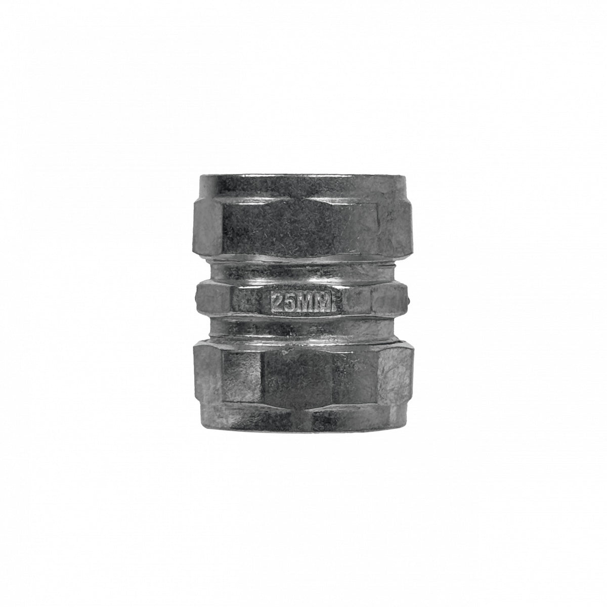 EMT25-UC Acoplador de Compresión Recto de 25mm en Acero Zincado para Tubería Conduit EMT de 25,0mm