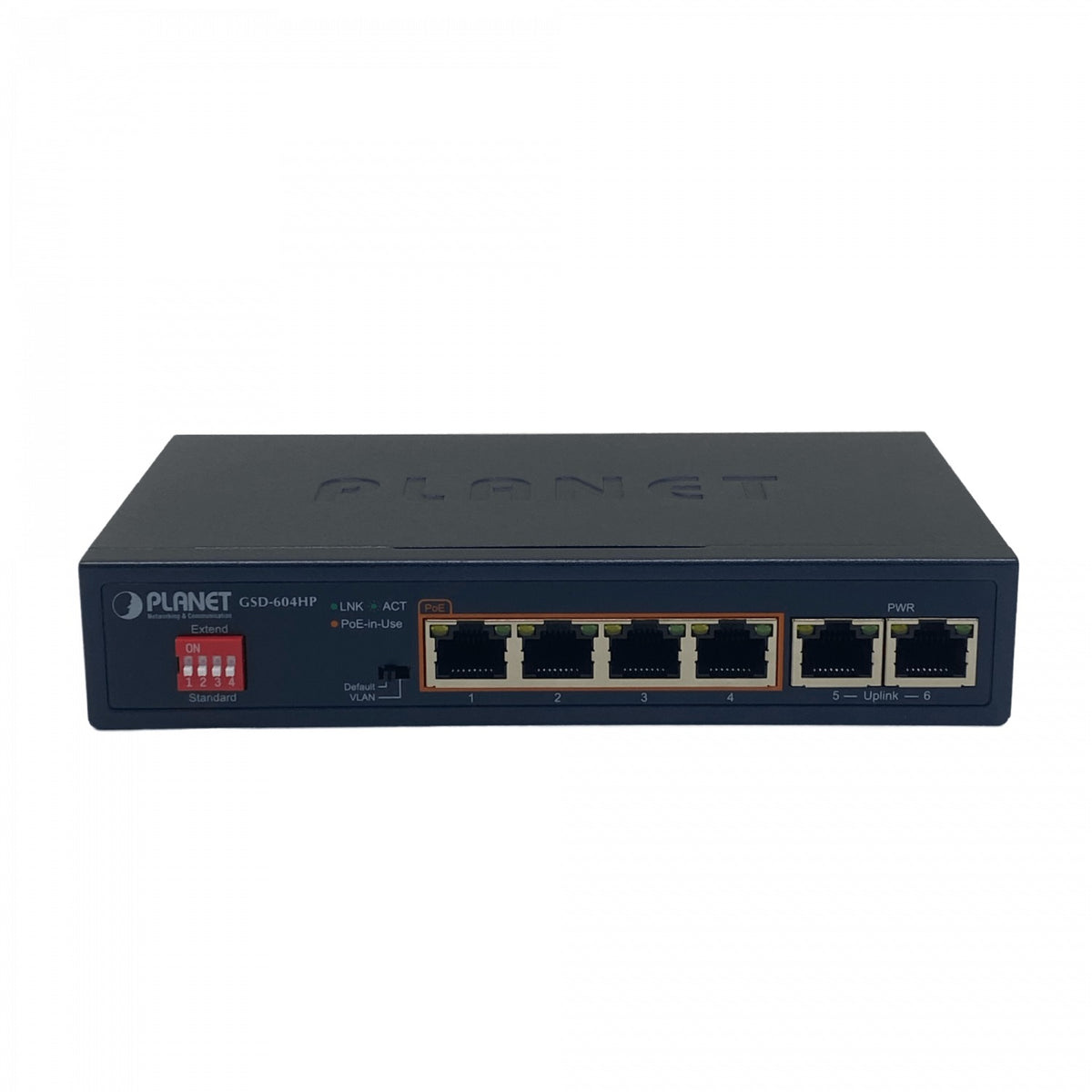 GSD-604HP PLANET 6-1000(4-PoE+af/at) 55W-tot Conmutador no-Gestionable no-Rack inc-55V/72W
