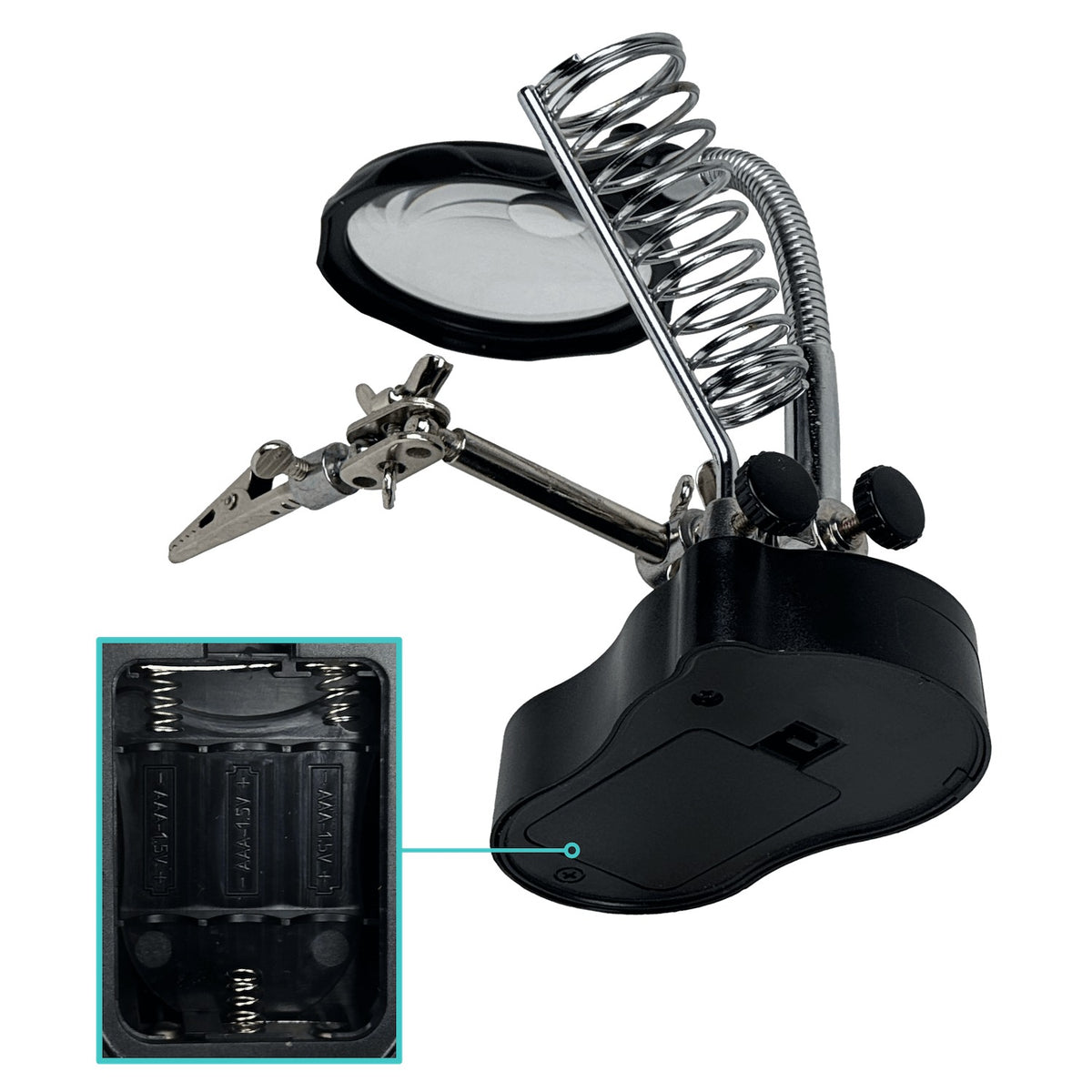 CAU-LUPA Tercera Mano Base Soporte Soldador Lupa/3,5X /12X 2-Led Necesita 3-Pila-AAA