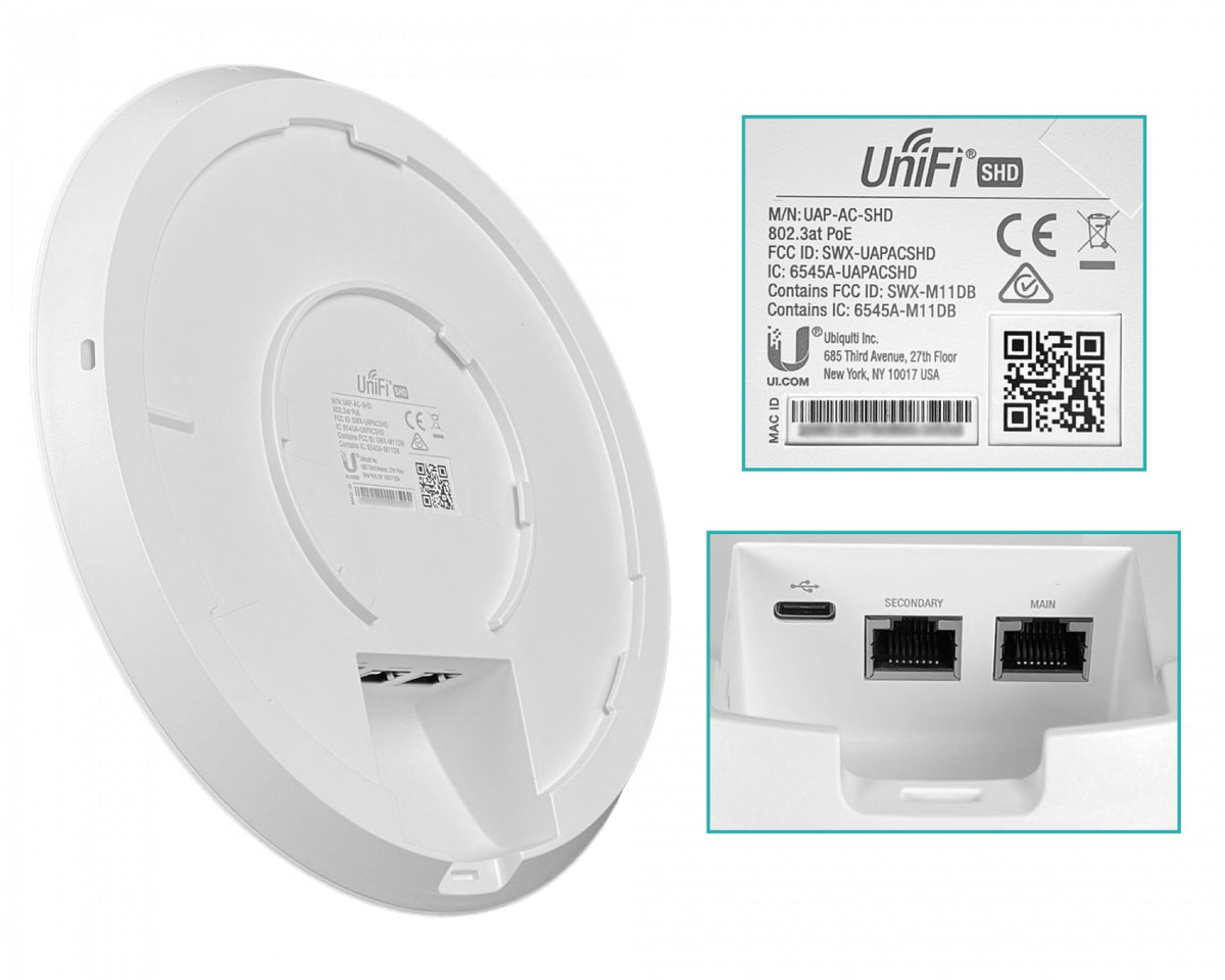 UAP-AC-SHD. UI UI UniFi Punto de Acceso WIPS 2,4GHz-800 5Ghz-1,7 req/PoE+at 2-1000 USB-C 4x4/6dBi UAP-SHD-AC UBIQUITI