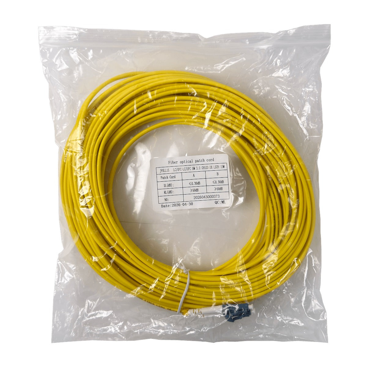 JFSLL15 15 metros LC-LC Monomodo SM Dúplex Latiguillo Cable Fibra 9/125µm