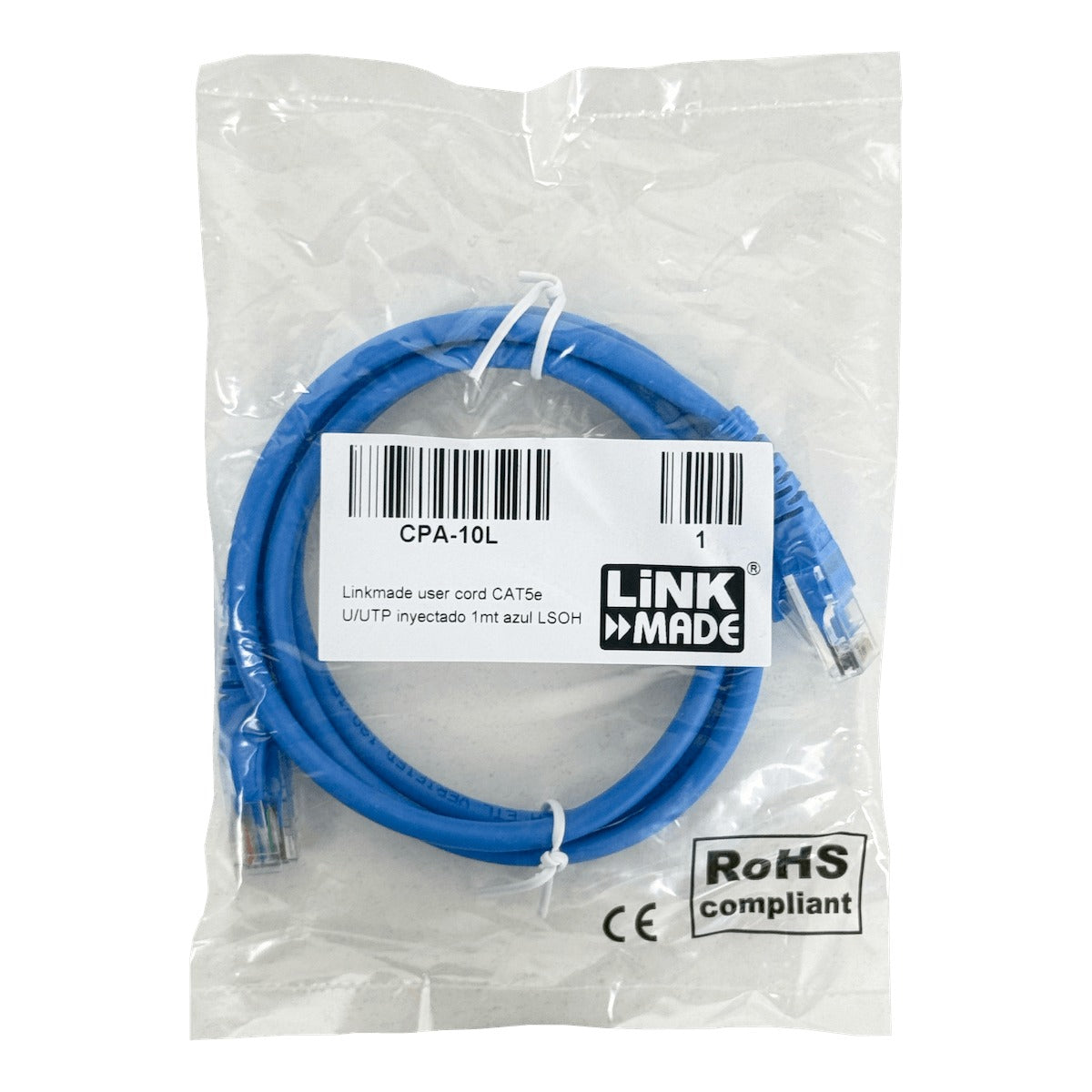 CPA-10L LINKMADE 1 METRO CAT5E AZUL LSZH CABLE DE PARCHEO SOBREMOLDEADO MULTIHILO