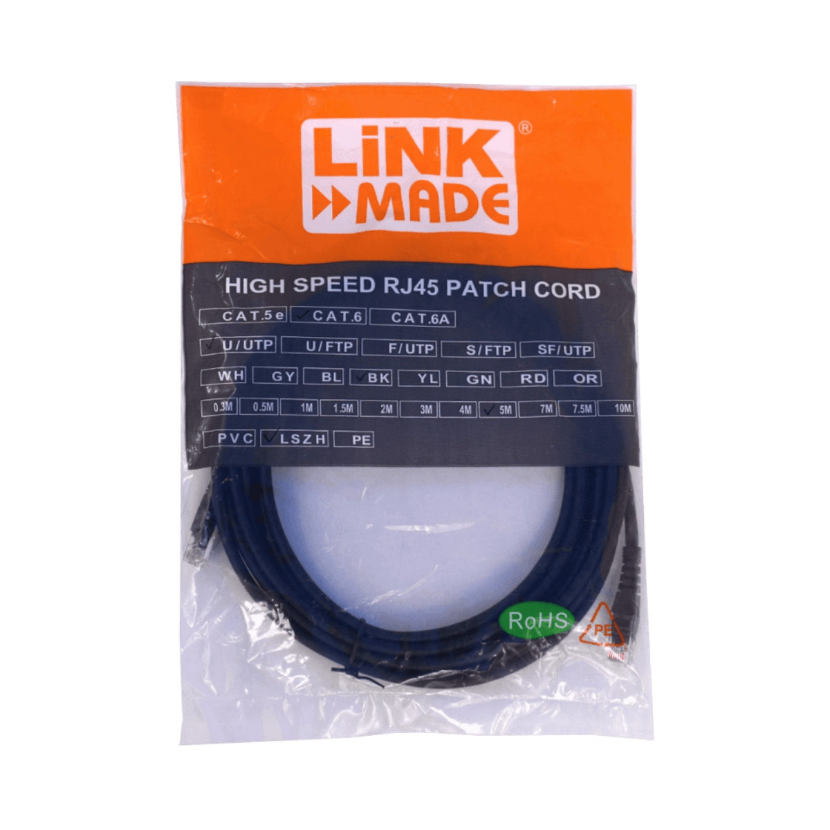 CP6N-50L LINKMADE 5MT CAT6 NEGRO LSZH CABLE PATCH INYECTADO