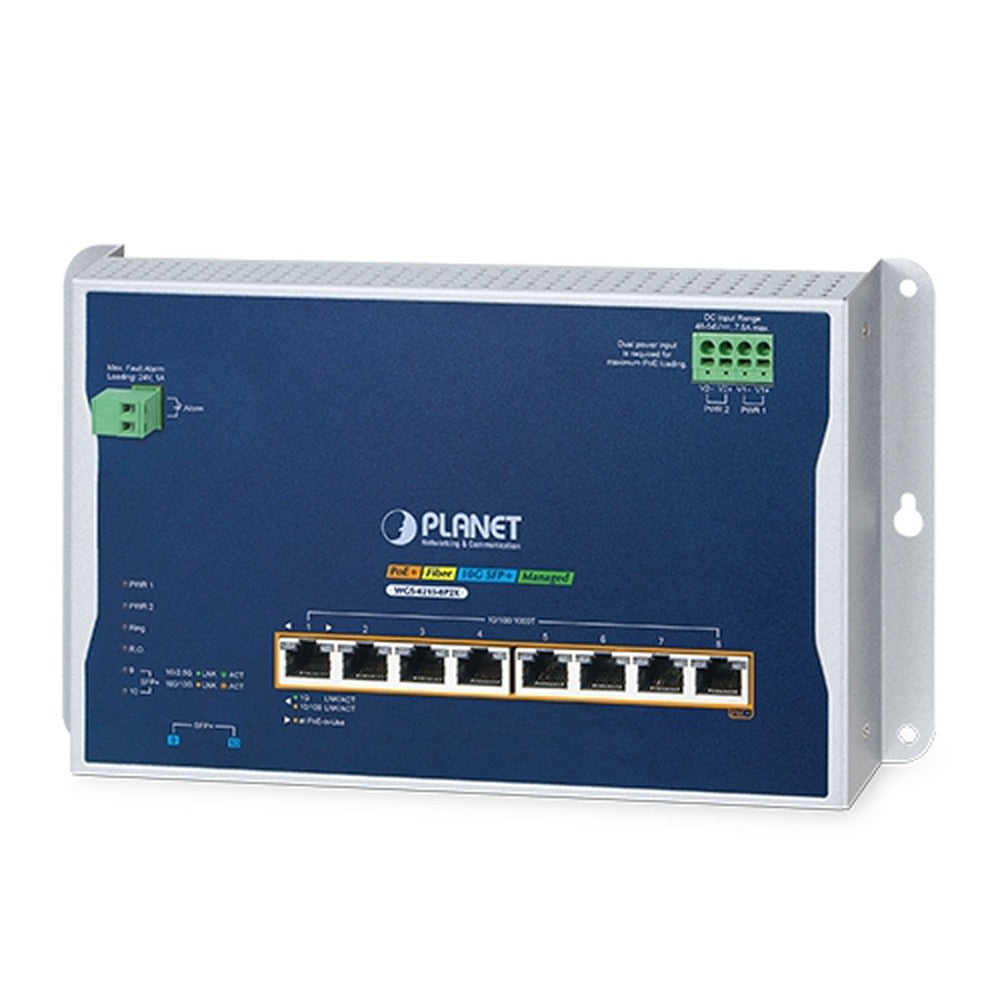 Switch Ethernet gestionable de montaje en pared WGS-4215-8P2X, L2+ industrial, 8 puertos 10/100/1000T 802.3at PoE + 2 puertos 10G SFP+