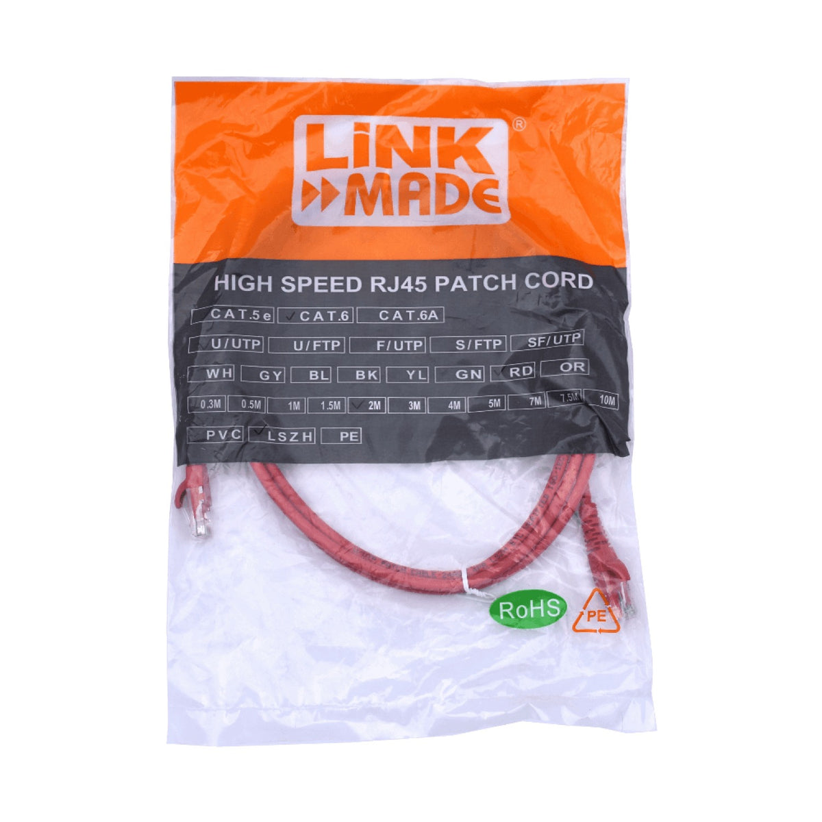 CP6R-20L LINKMADE 2MT CAT6 ROJO LSZH CABLE PATCH MOLDEADO MULTIHILO