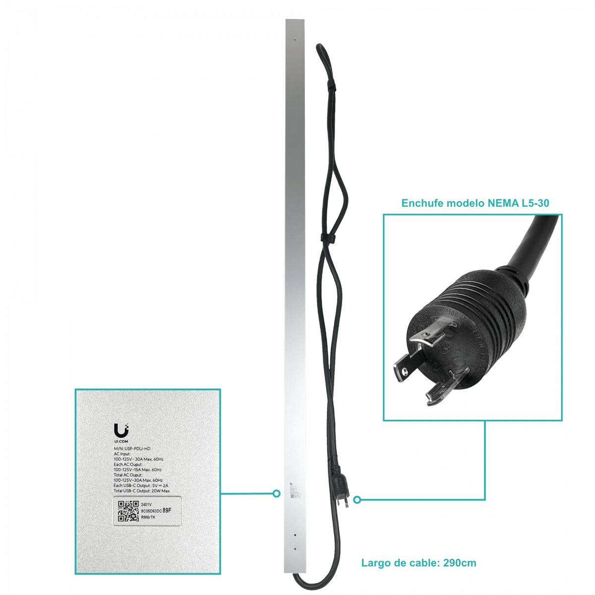 USP-PDU-HD-120VAC UBIQUITI Unidad de Distribución de Energía Vertical 24-Tomas Americanas 4-USB-C 4-LAN 125VAC UniFi