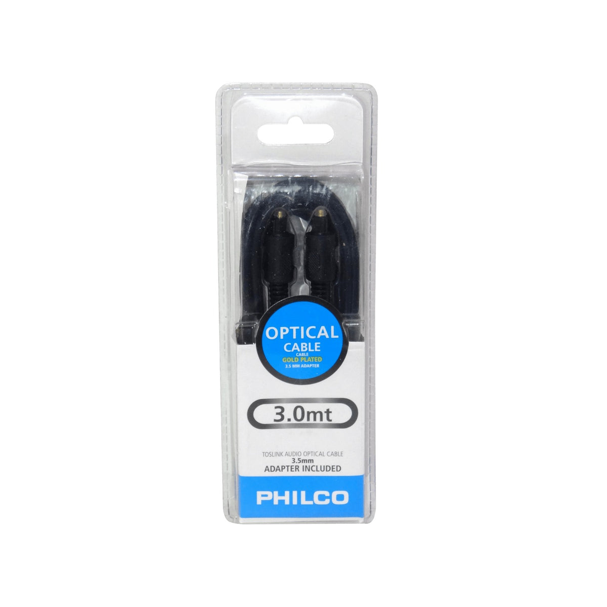 TOSLINK-3M PHILCO Cable de Audio Óptico 3,0 metros 3m 300cm con Adaptador-3,5mm
