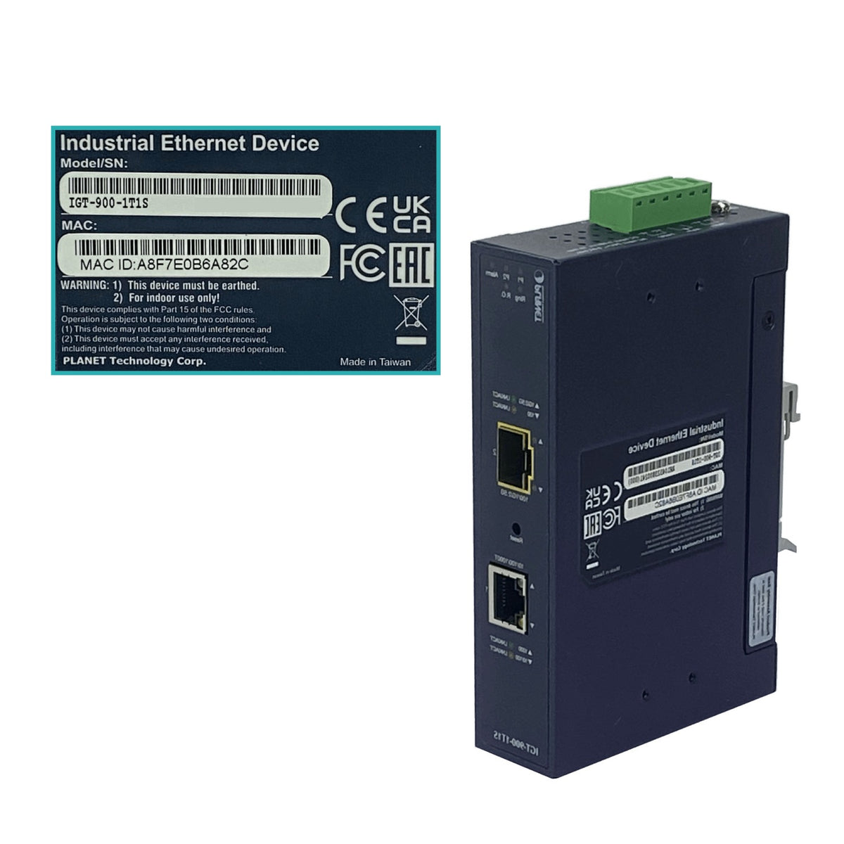 IGT-905A PLANET Convertidor de Medios Industrial para Riel DIN con Slot SFP 10/100/1000, Alimentación 9-48VDC