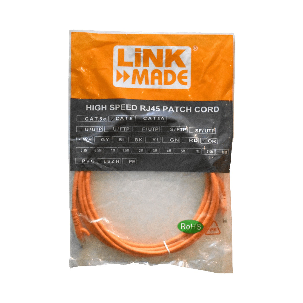 CP6B-30L LINKMADE 3MT CAT6 NARANJA LSZH LATIGUILLO MOLDEADO MULTIHILO