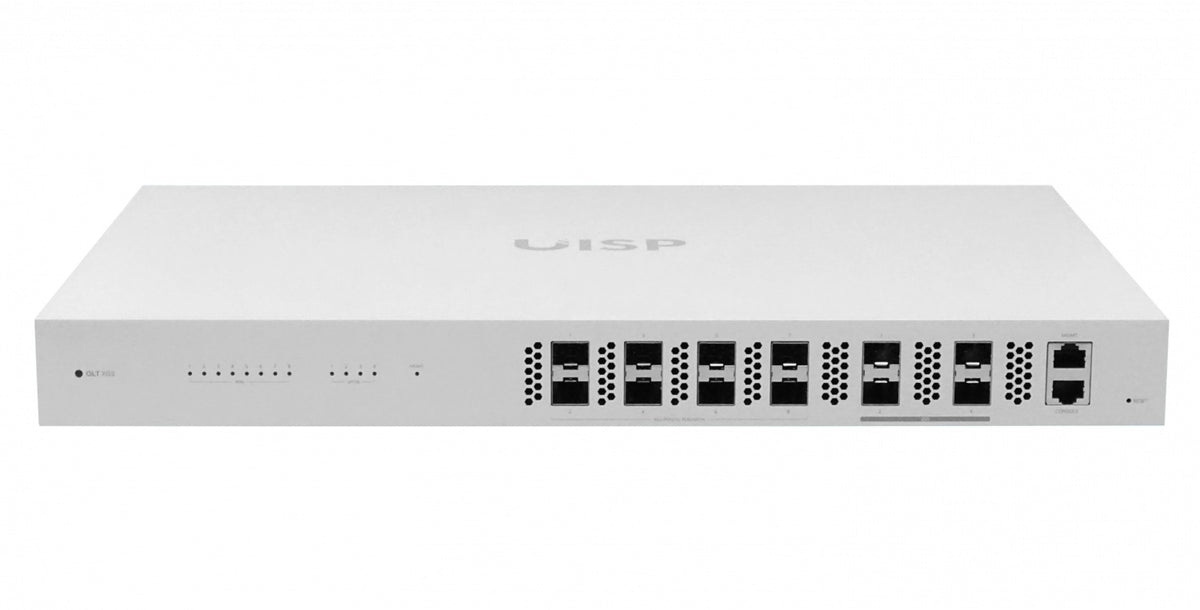 UISP-FIBER-OLT-XGS. UI OLT 8-GPON+10G 4-SFP28 Console-RJ45 MGMT-IP FTTHx2048 UISP-FIBER-OLT-XGS-EU UBIQUITI