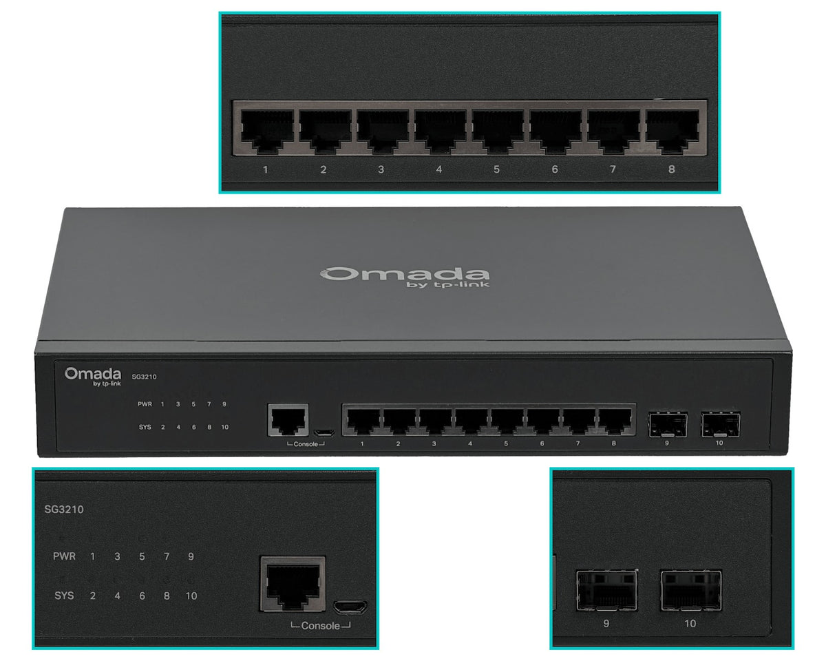 TL-SG3210 Switch gestionable TP-LINK de 8 puertos Gigabit, 2 ranuras SFP y consola RS232-RJ45, montaje en rack, modelo T2500G-10TS