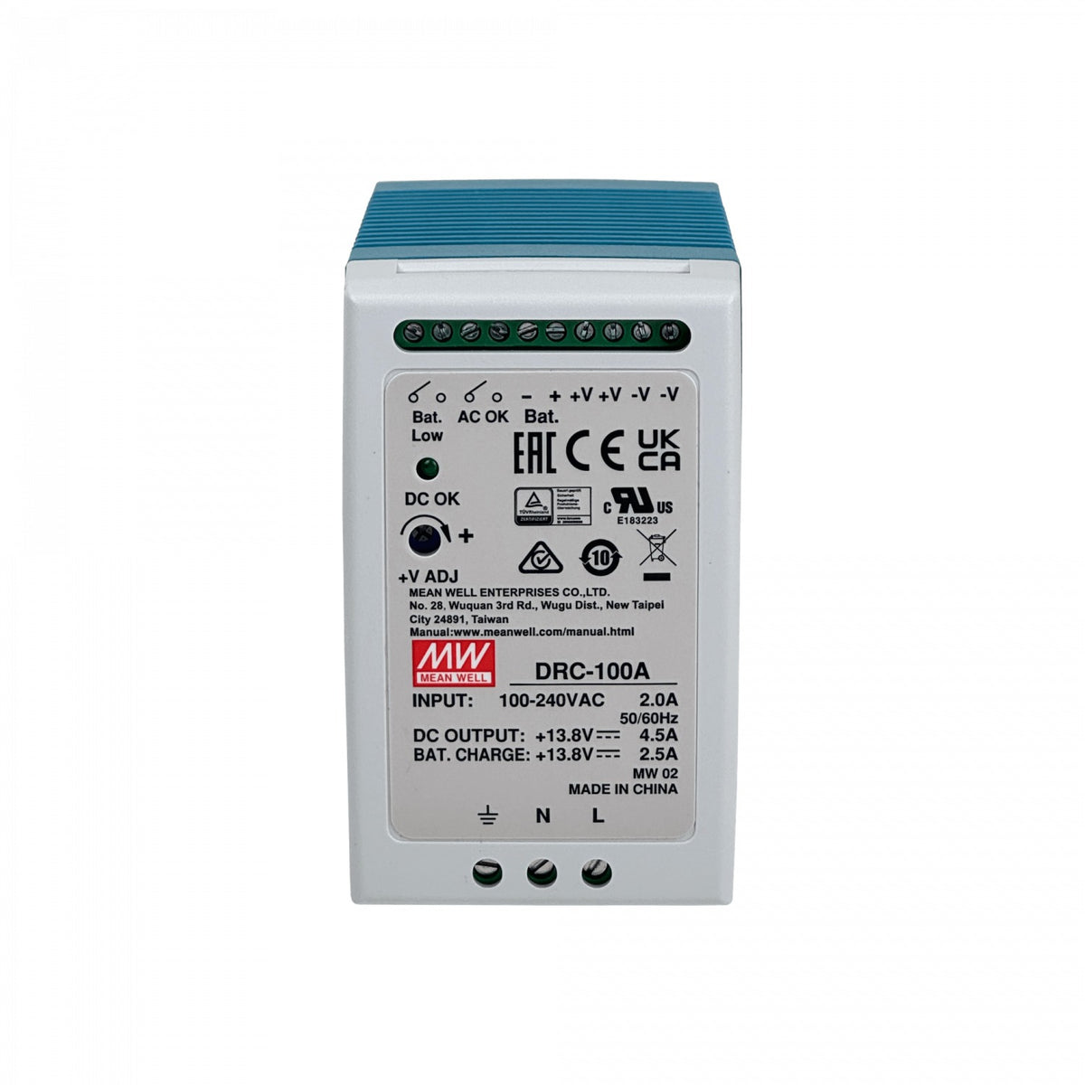 DRC-100A MEANWELL 13,8VDC CH1-4,5A CH2-2,5A 100W Regulable-CH1 12-15V Carril-DIN