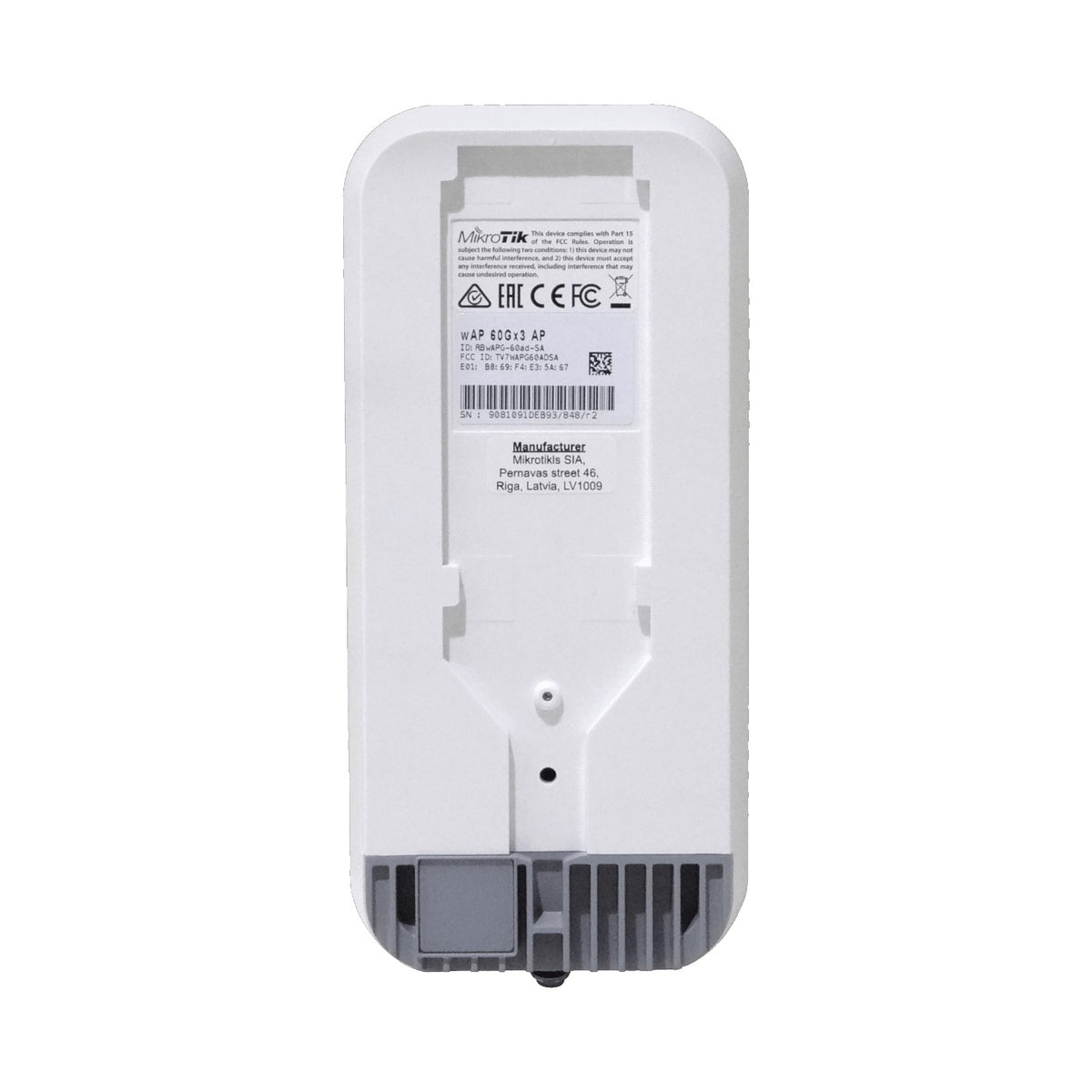 WAP-60GX3-AP Punto de acceso MIKROTIK con formación de haz de 180° para PtMP en 60GHz, estándar 802.11ad, procesador de 1 a 1000 núcleos L4, incluye fuente de 24V y velocidad de 1Gbps