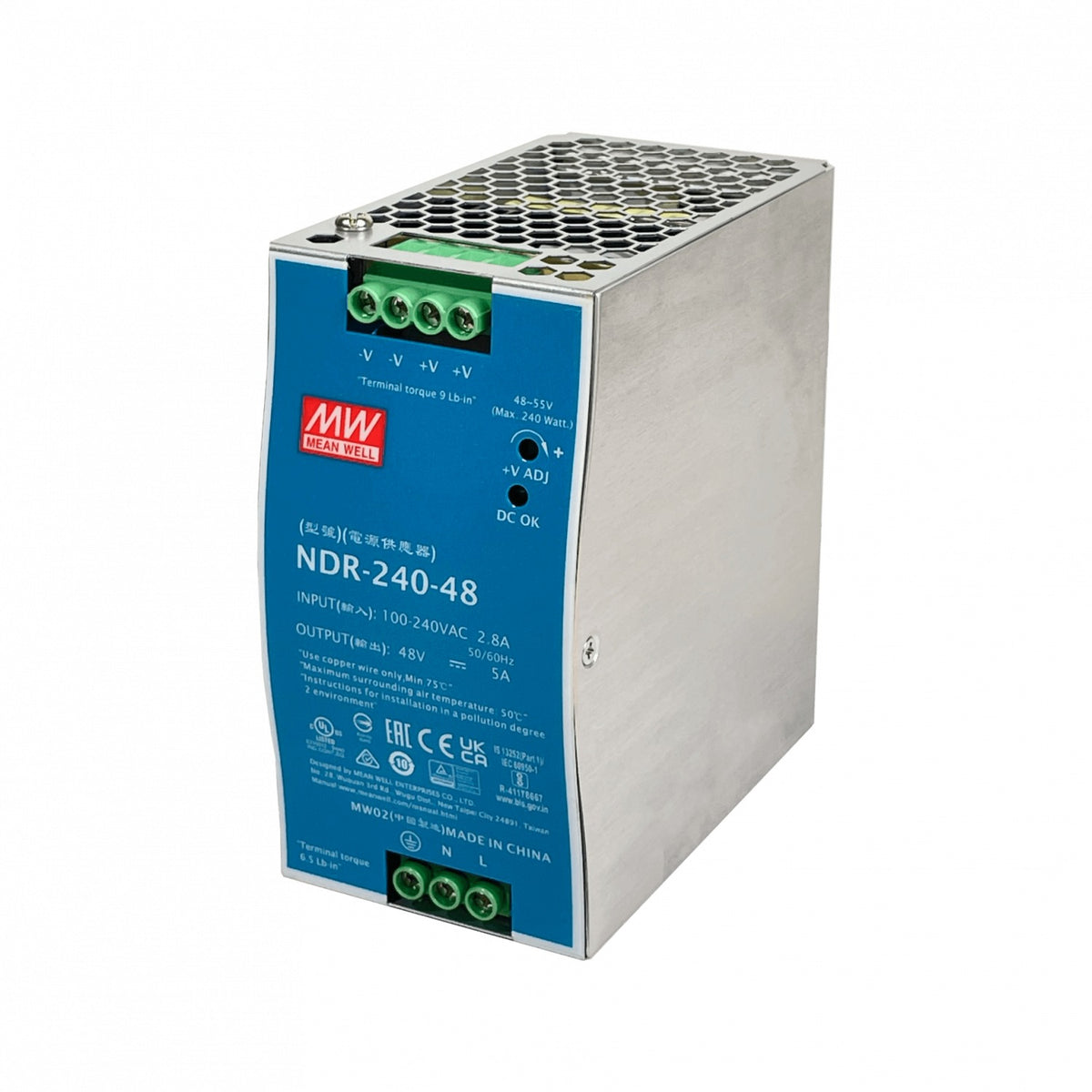 NDR-240-48 MEANWELL 48VDC 240W 5A ajustable/48-55V Ancho-63mm Carril-DIN Fuente de Alimentación