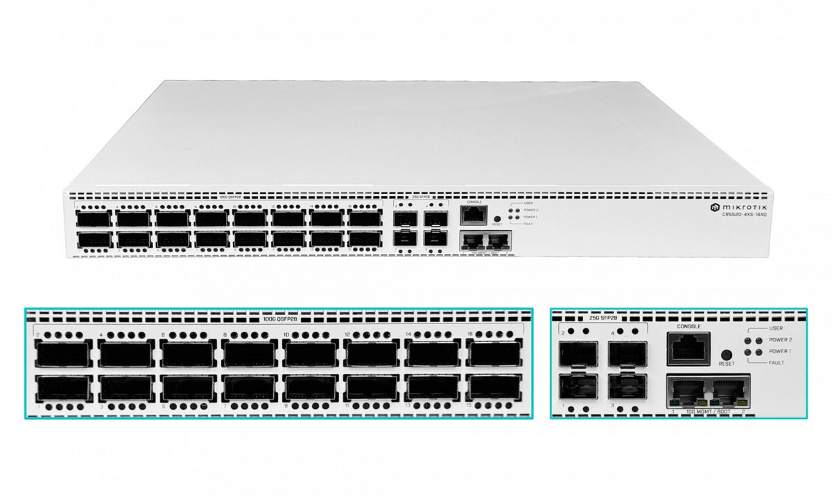 CRS520-4XS-16XQ-RM MIKROTIK 16-QSFP28-100G 4-SFP28 2-10G Conmutador L5 2-220VAC req-C13