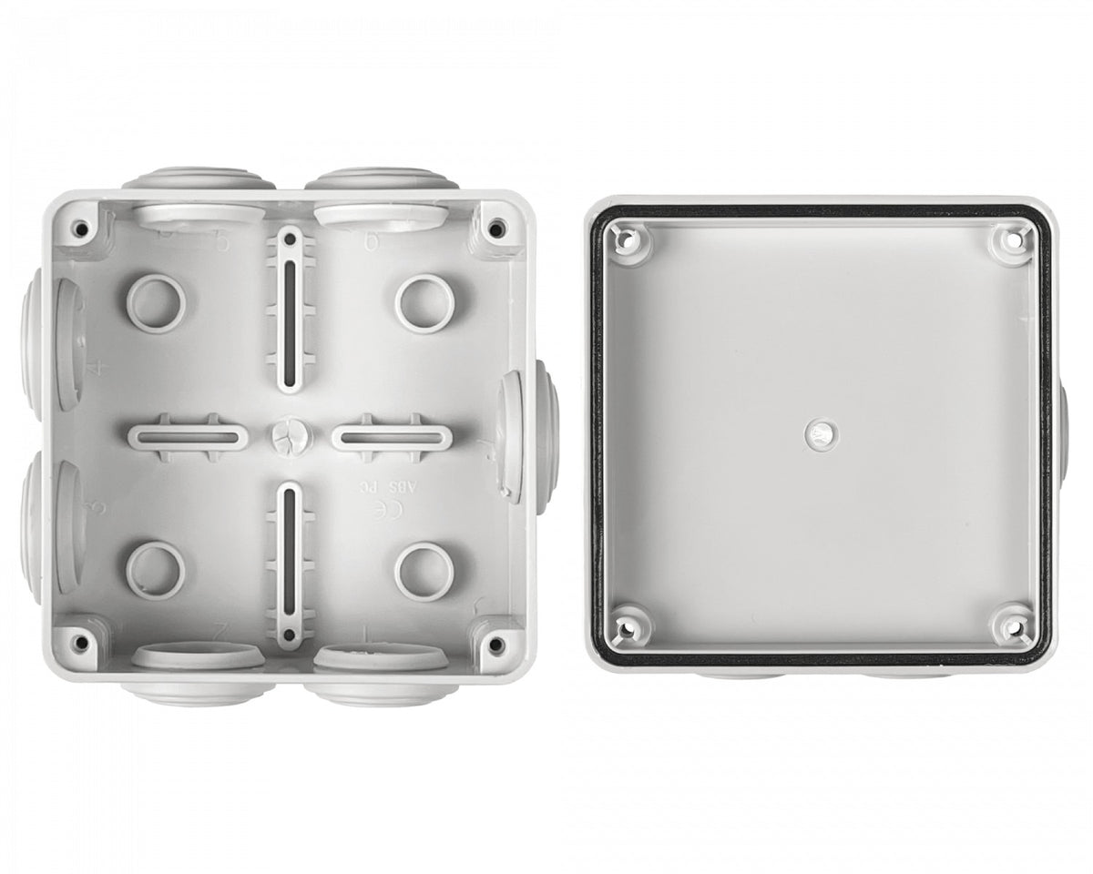 MTC-1 TIBOX Caja de Superficie Estanca IP55 Blanca 100x100x50mm con 7 Conos y 4 Tornillos AG1010R